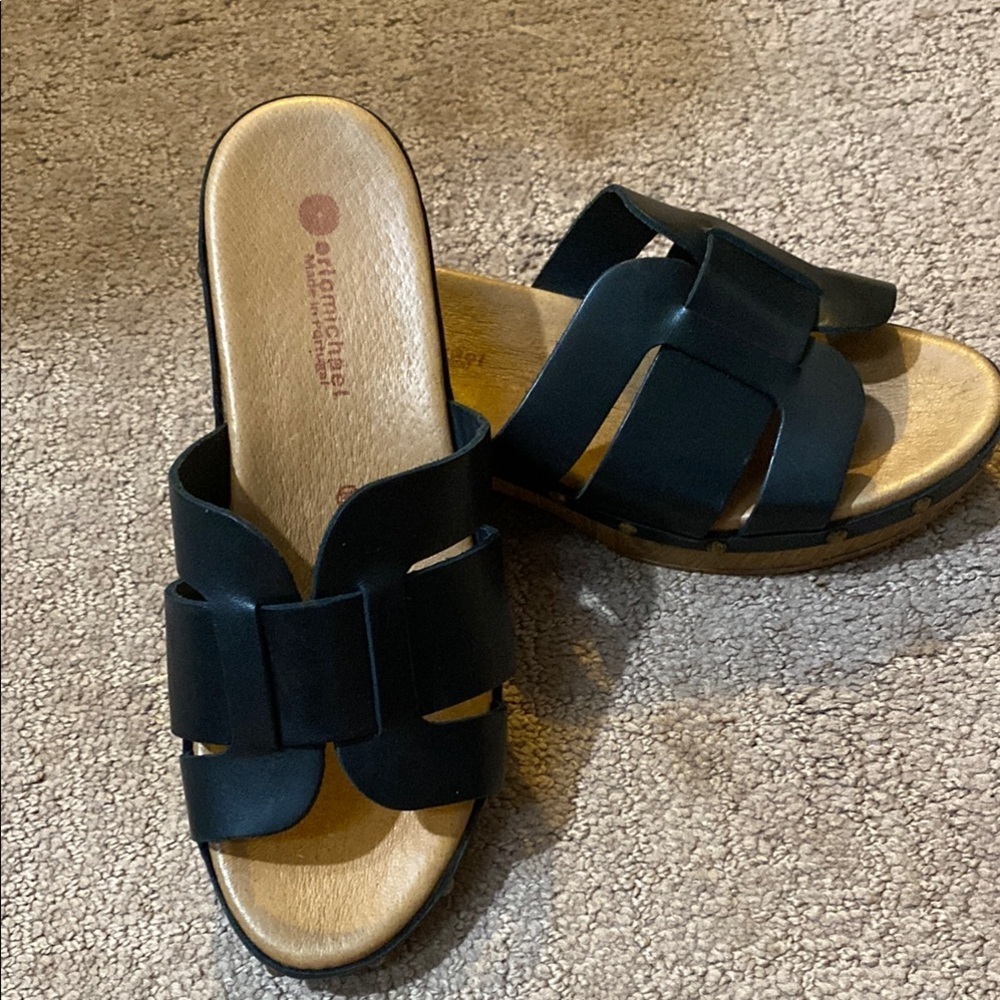 Chunky Leather Comfortable Black Slide 6.5 Sandals Summer Wedding Guest